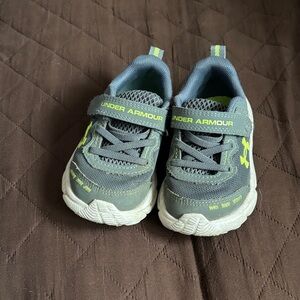 Under Armour Kids Gray and Neon Green Sneakers